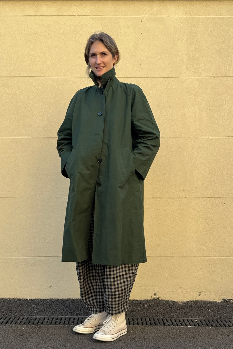 Water Resistant 100% Cotton Oilskin Overcoat - Dark Green
