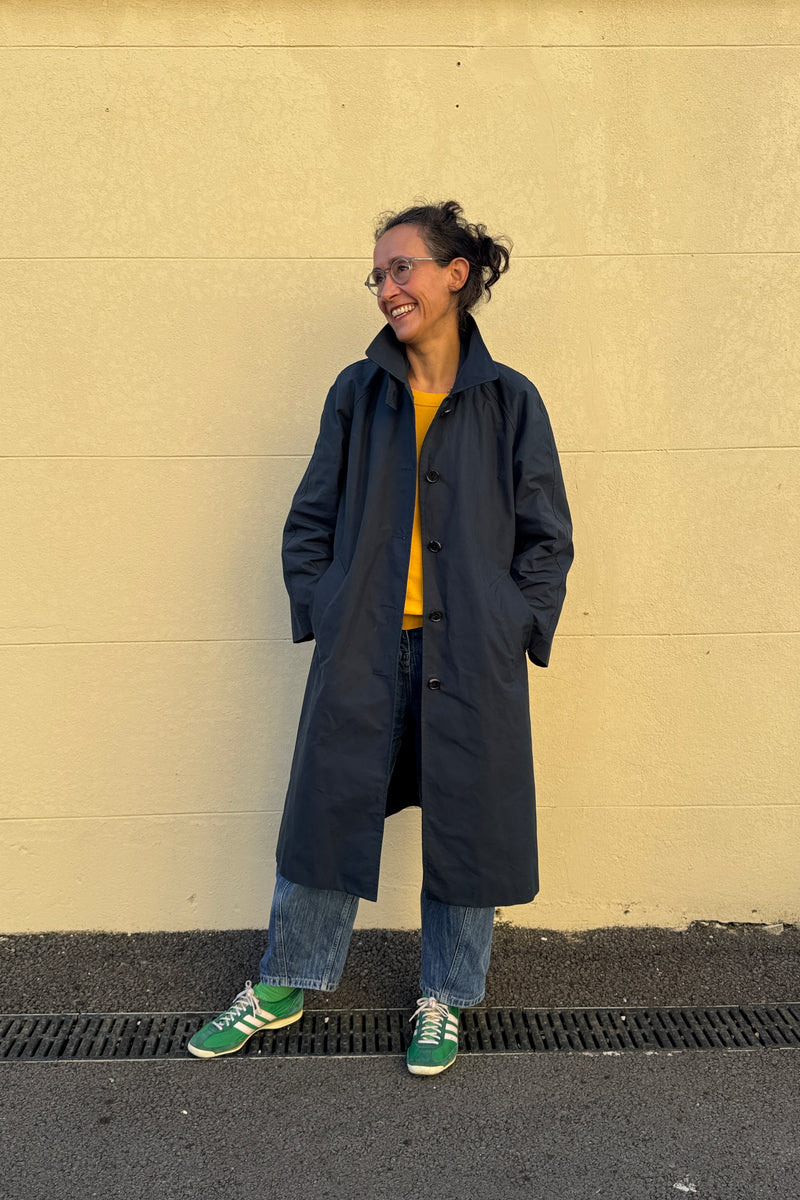 Water Resistant 100% Cotton Oilskin Overcoat - Navy
