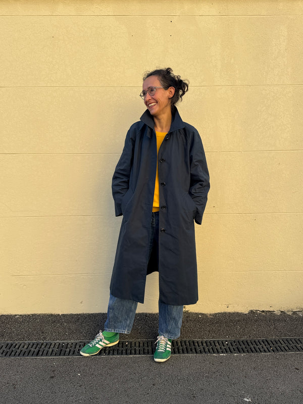 Water Resistant 100% Cotton Oilskin Overcoat - Navy