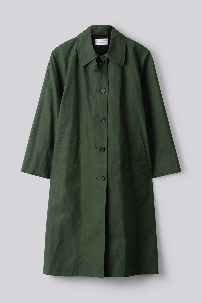 Water Resistant 100% Cotton Oilskin Overcoat - Dark Green