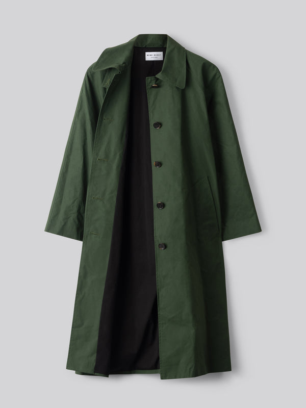 Water Resistant 100% Cotton Oilskin Overcoat - Dark Green