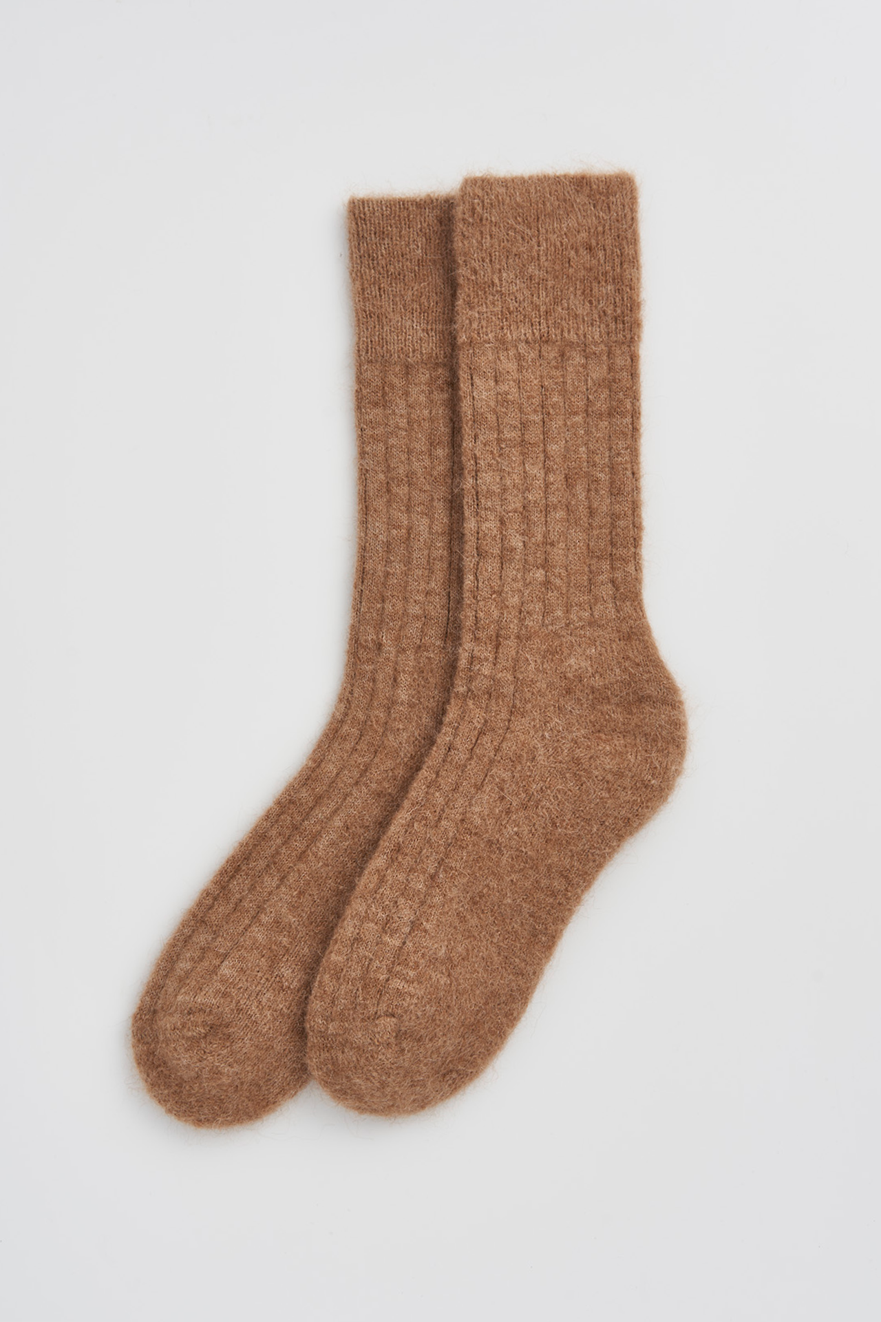 Biscuit Beige Ultra Soft Alpaca Ribbed Bed Socks - M