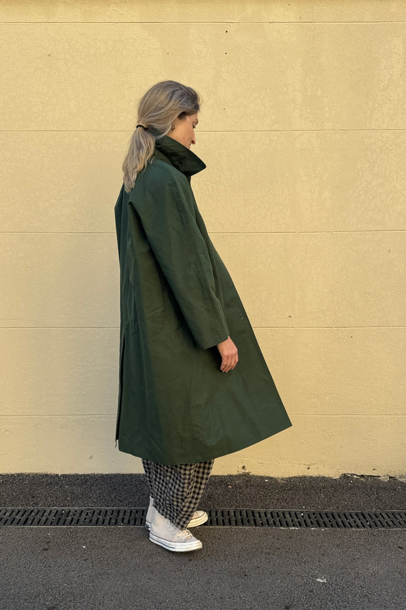 Water Resistant 100% Cotton Oilskin Overcoat - Dark Green