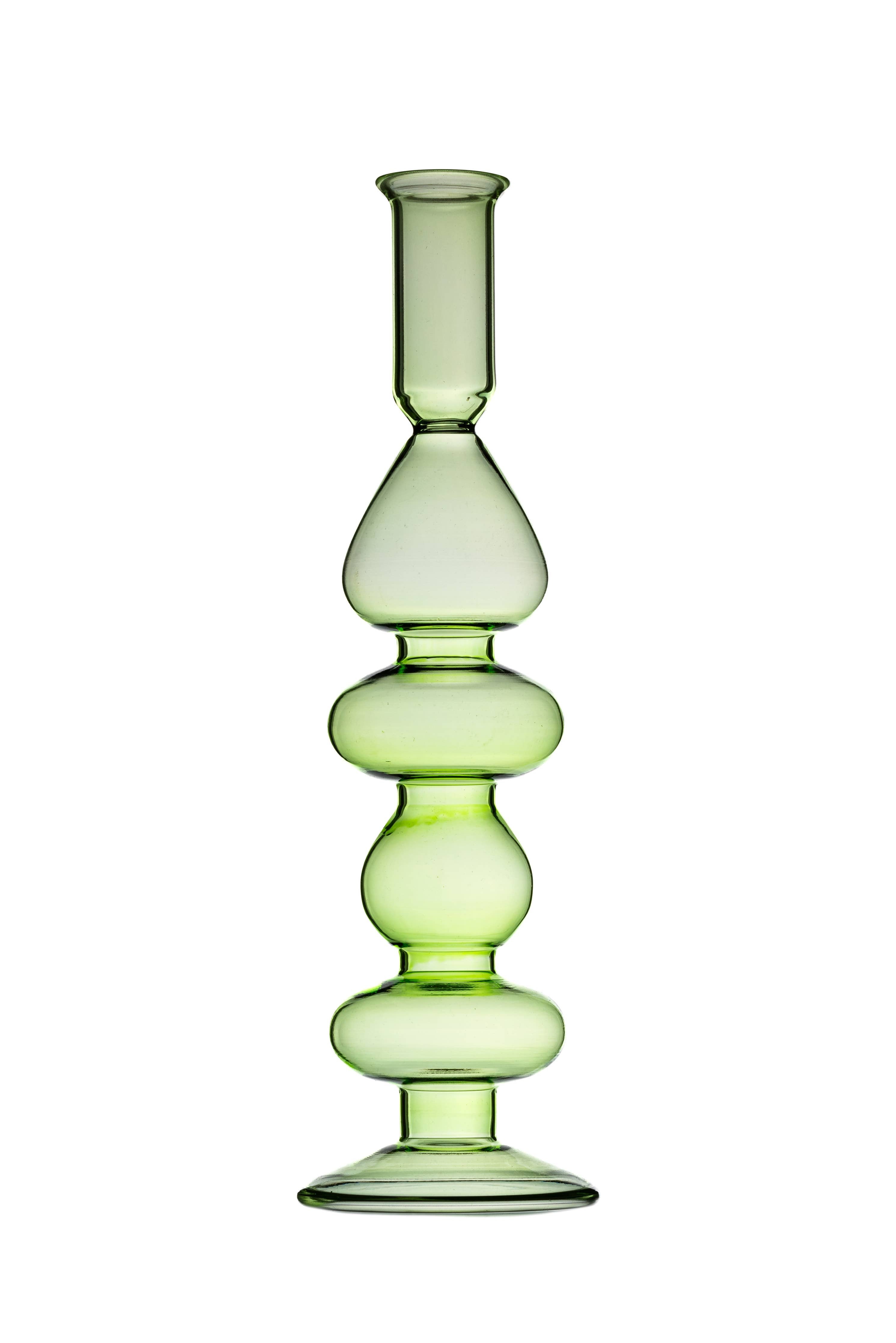 Large Green Glass Candlestick