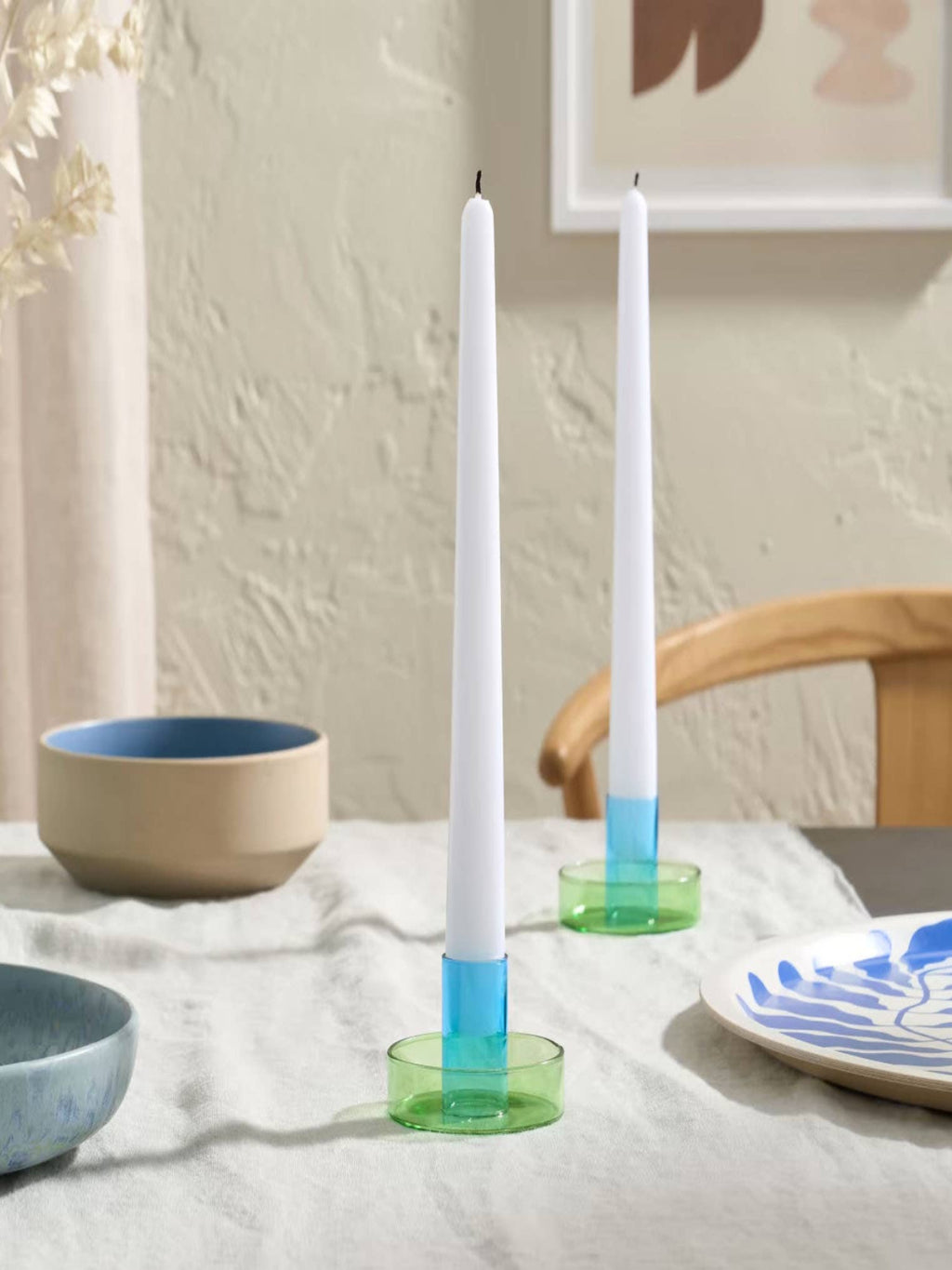 Duo Tone Glass Candle Holder - Green & Blue