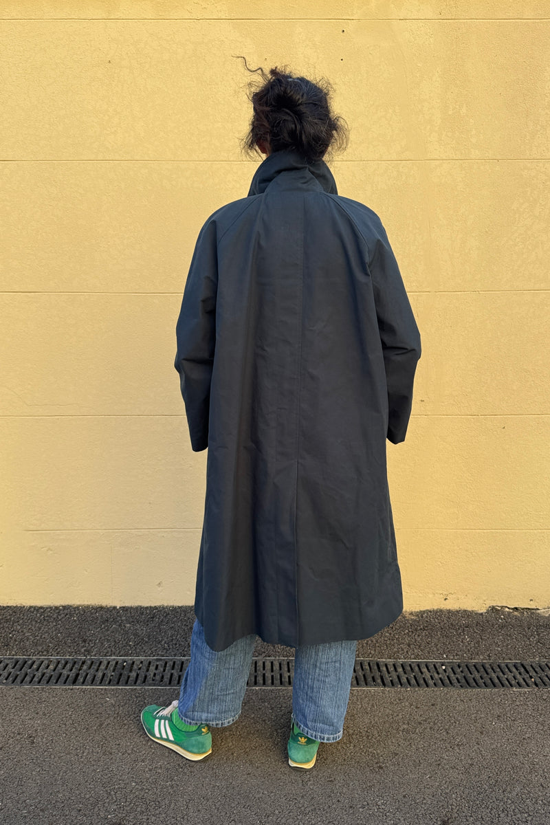Water Resistant 100% Cotton Oilskin Overcoat - Navy