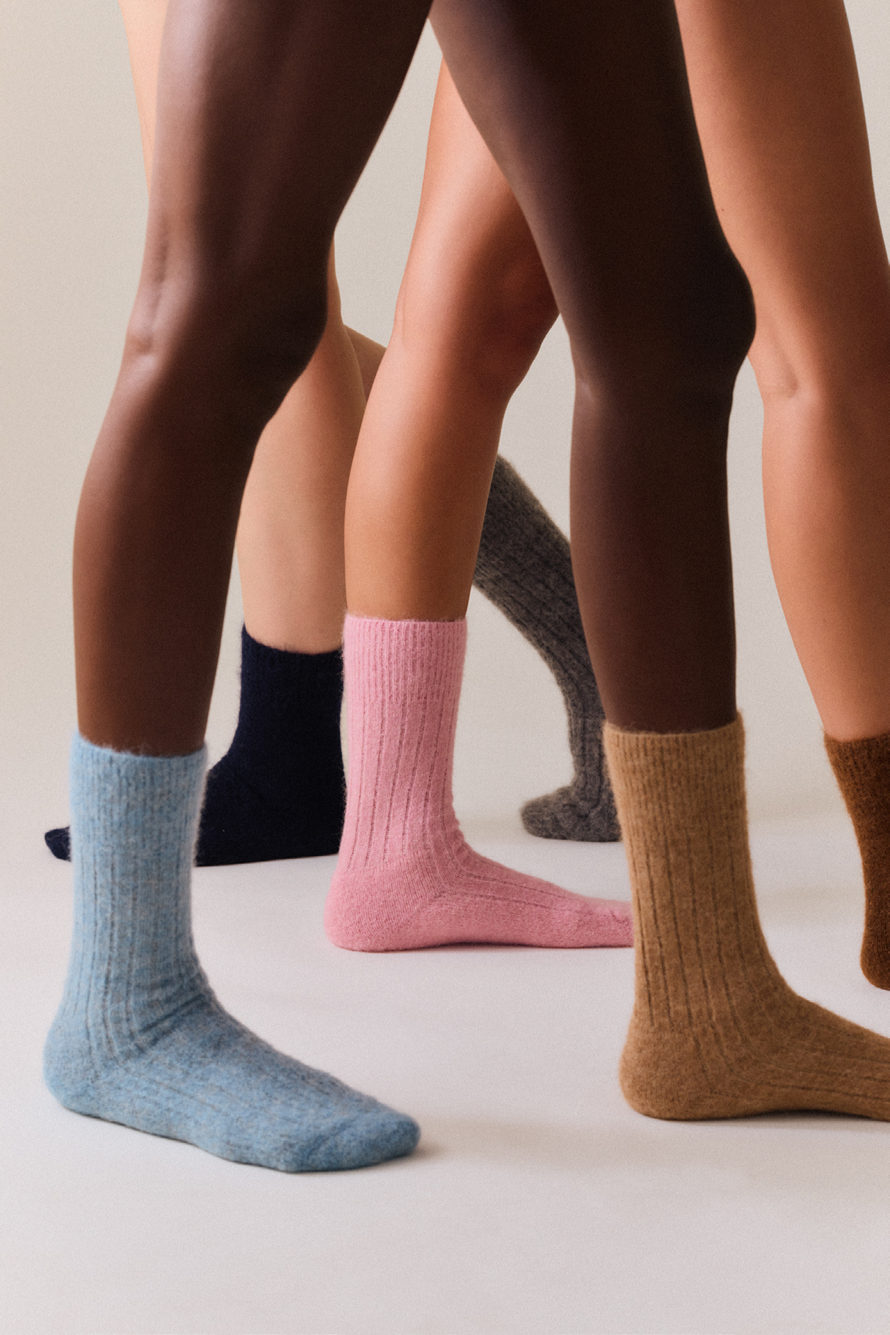 Biscuit Beige Ultra Soft Alpaca Ribbed Bed Socks - M