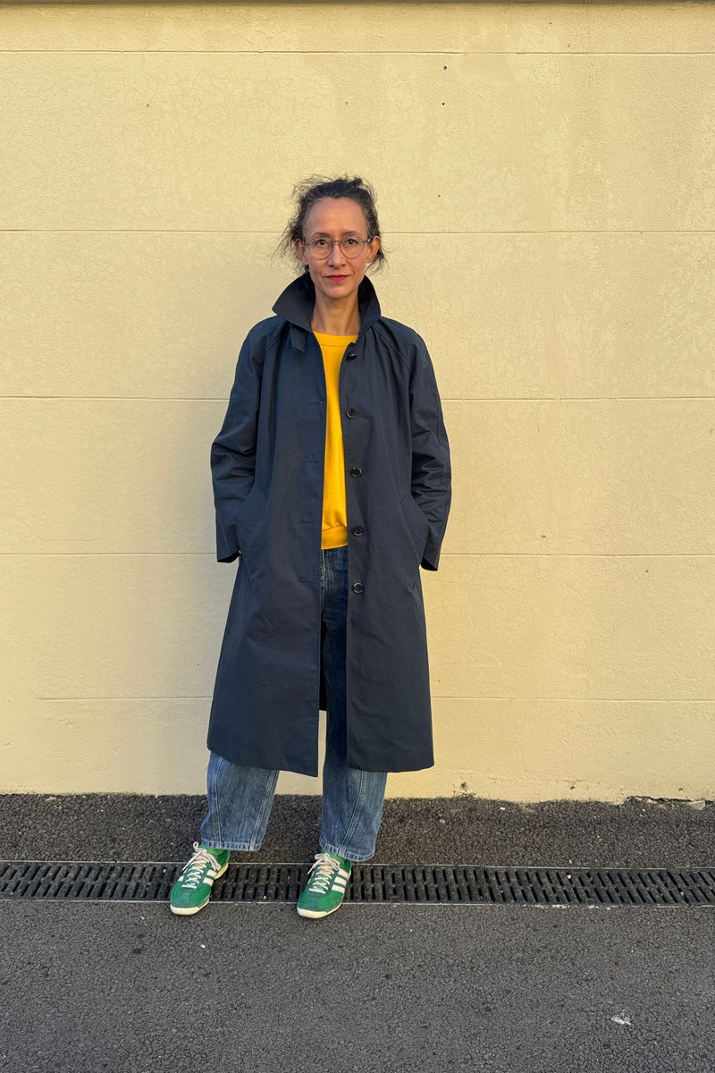 Water Resistant 100% Cotton Oilskin Overcoat - Navy