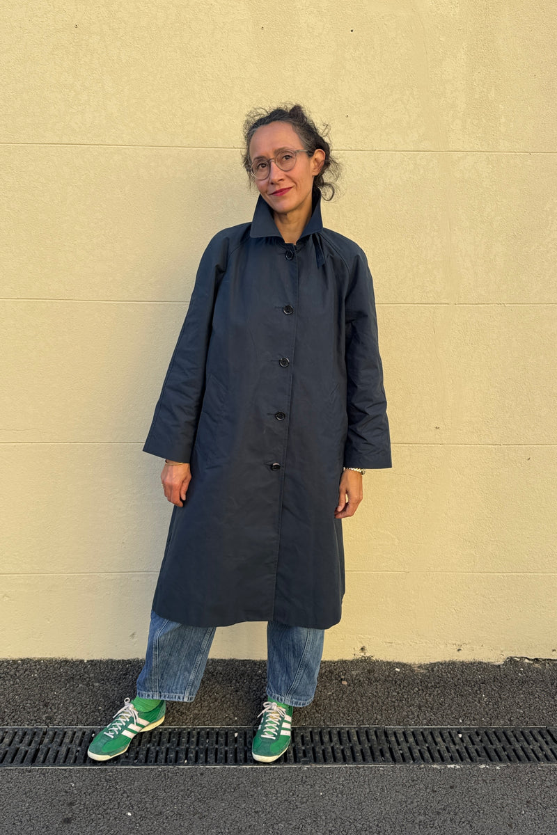 Water Resistant 100% Cotton Oilskin Overcoat - Navy