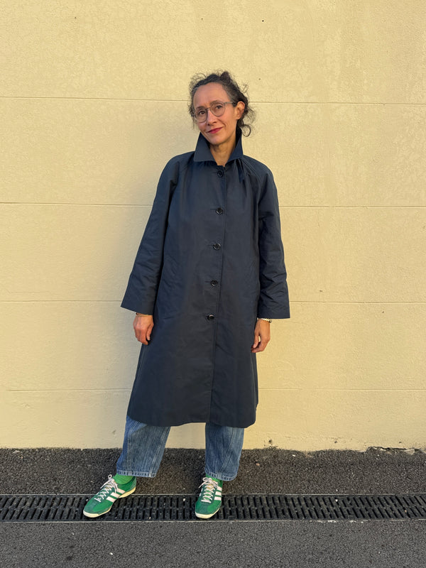 Water Resistant 100% Cotton Oilskin Overcoat - Navy