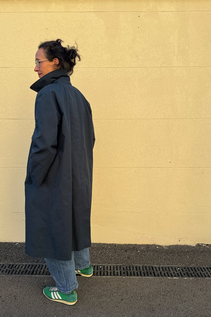 Water Resistant 100% Cotton Oilskin Overcoat - Navy