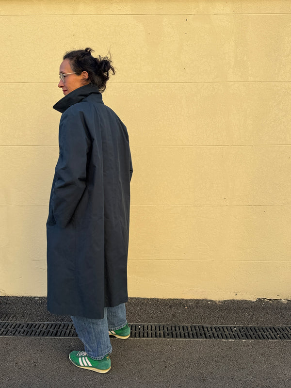 Water Resistant 100% Cotton Oilskin Overcoat - Navy