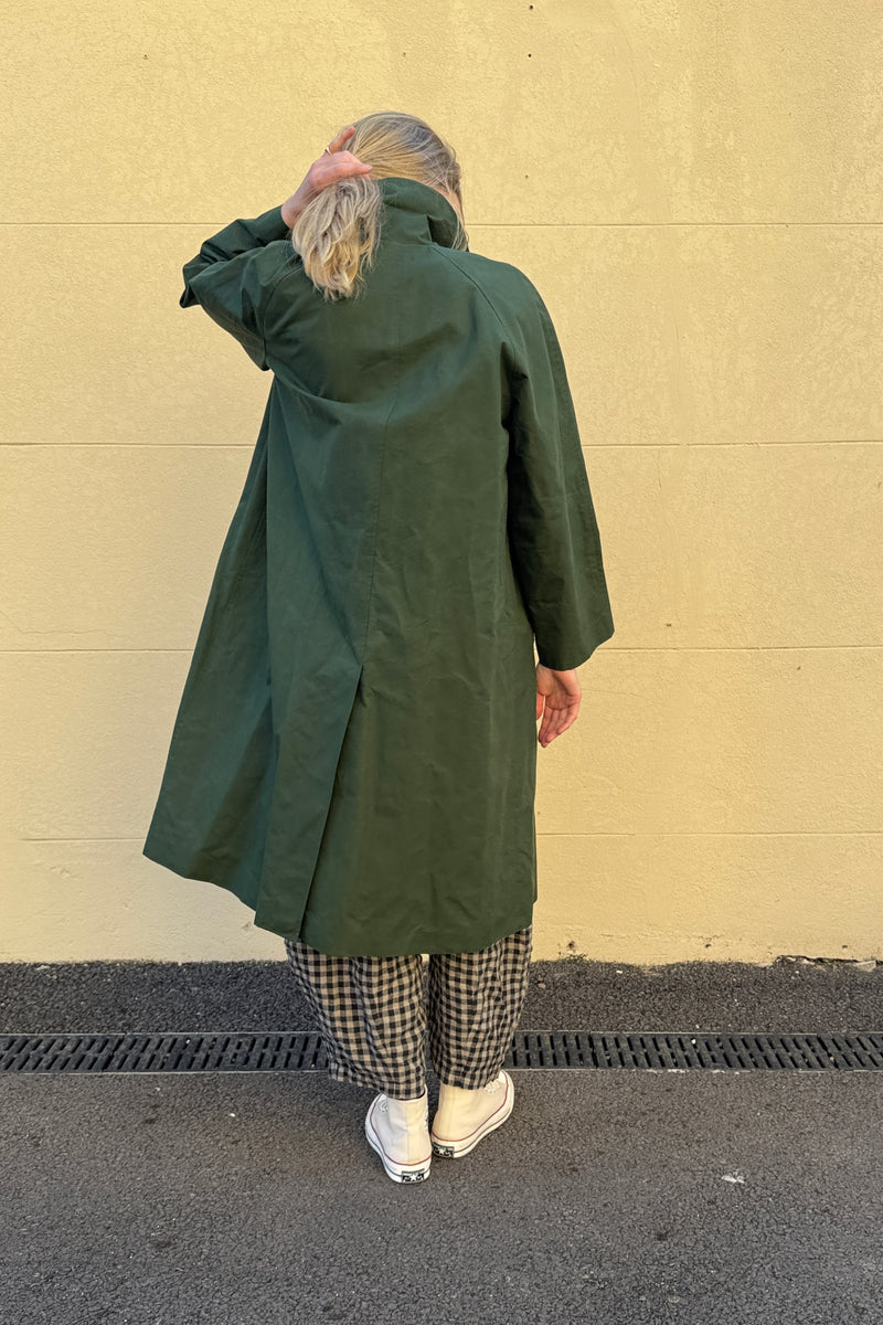 Water Resistant 100% Cotton Oilskin Overcoat - Dark Green
