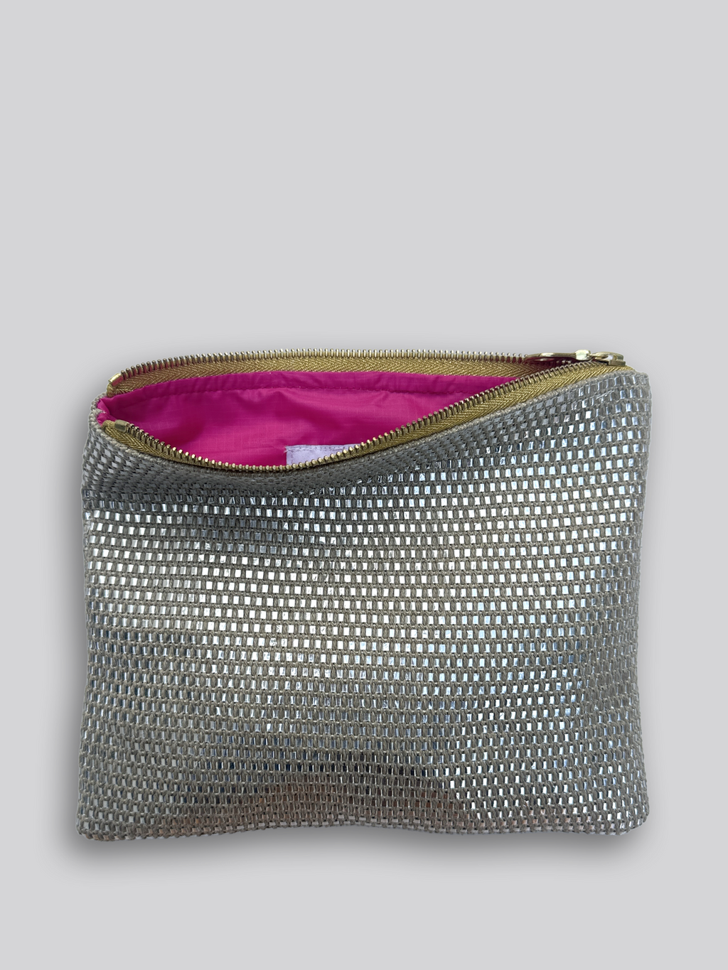 Fabric Pouch - Large Silver Woven