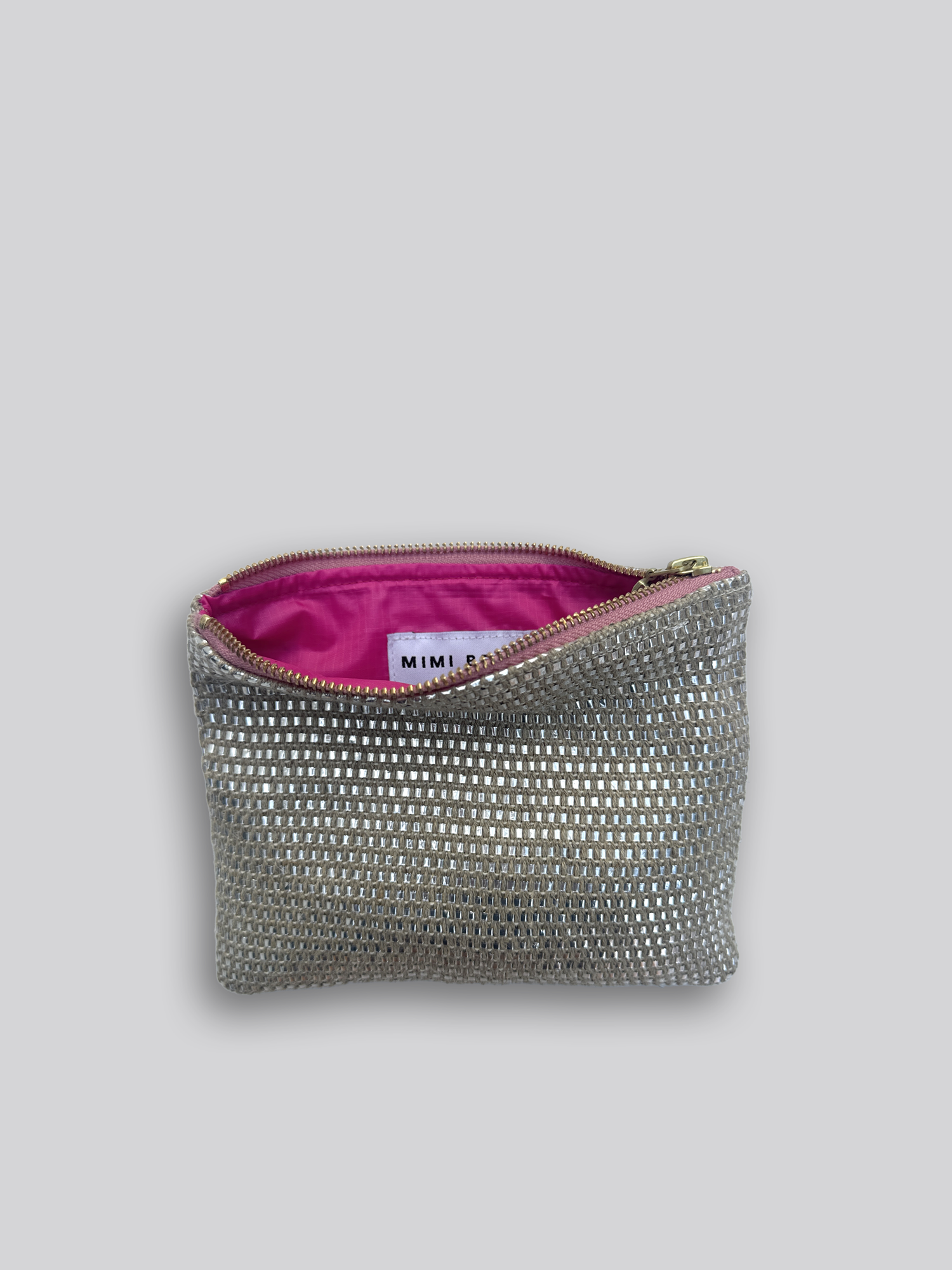 Fabric Pouch - Medium Silver Woven