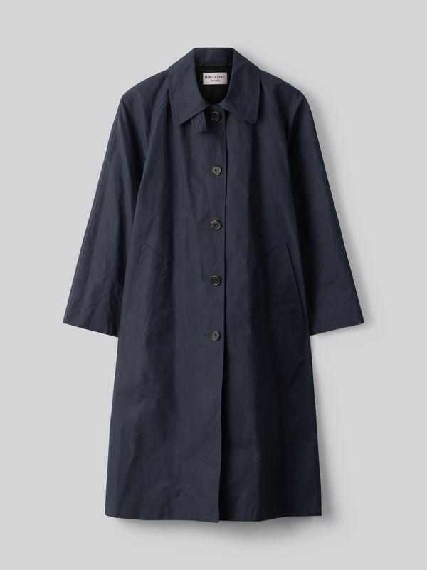 Water Resistant 100% Cotton Oilskin Overcoat - Navy