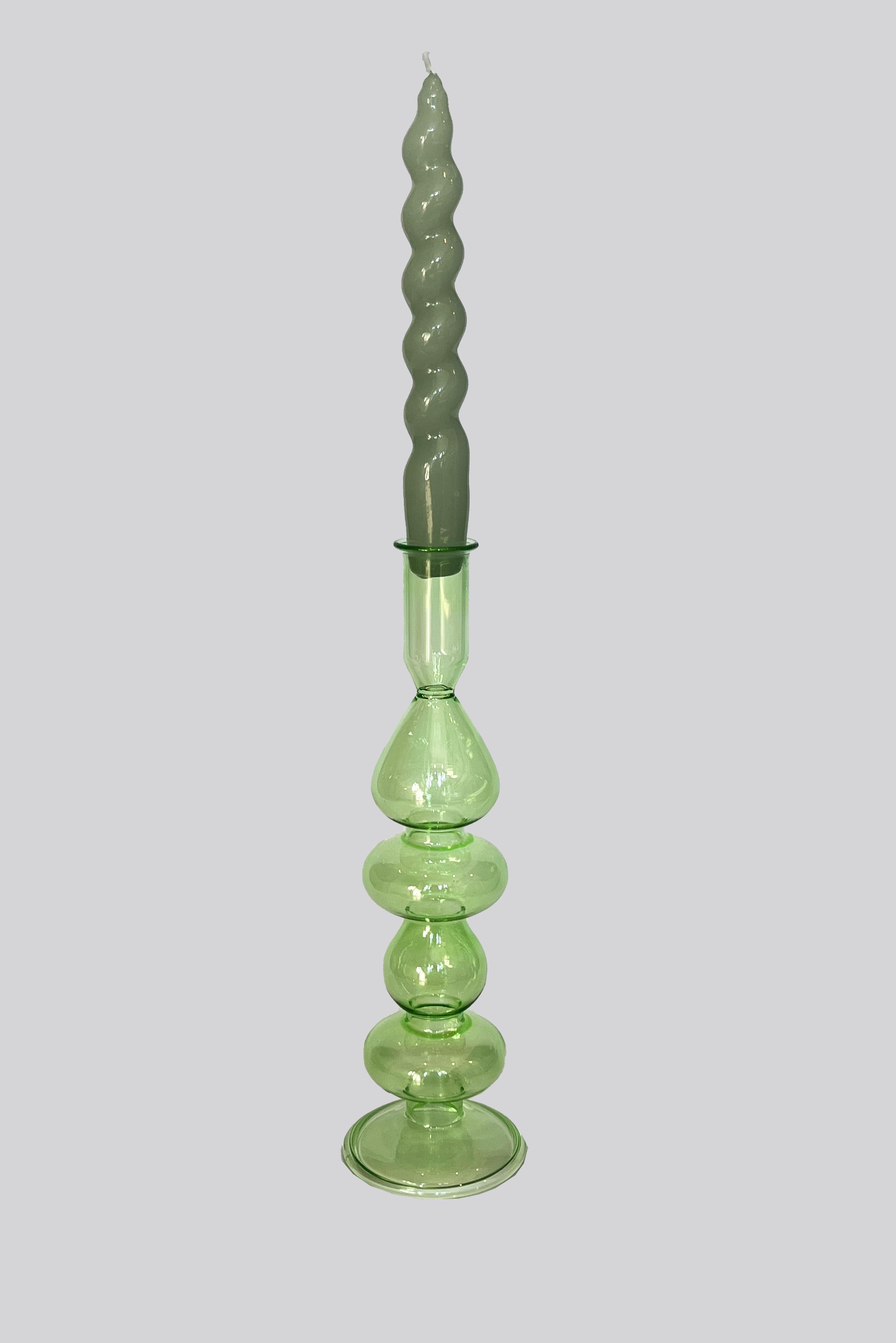 Large Green Glass Candlestick