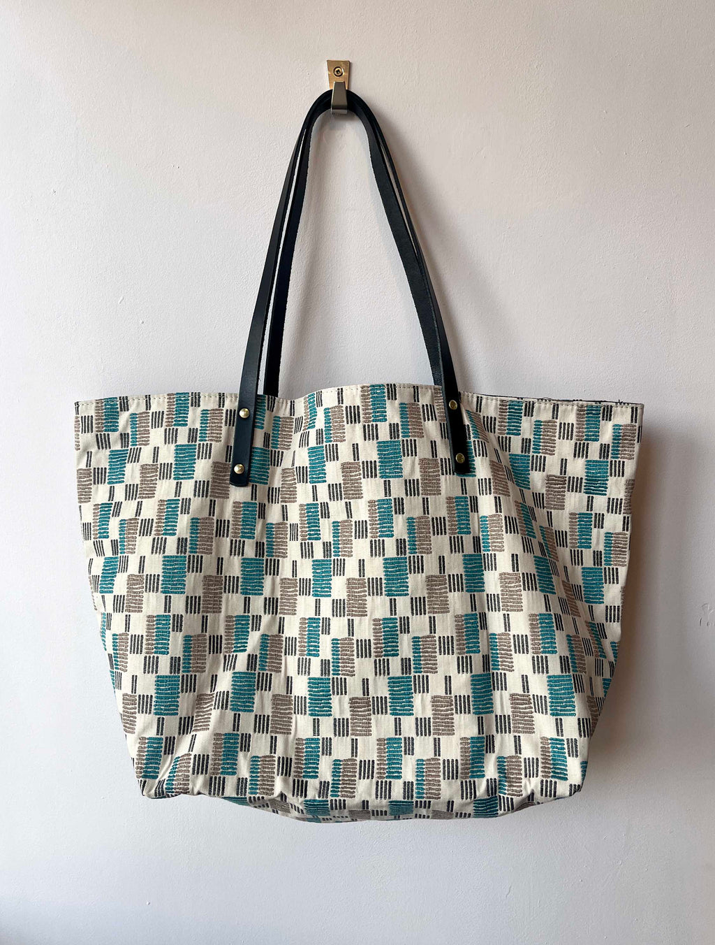 Fabric Tote Bag - Geometric with Black Handle