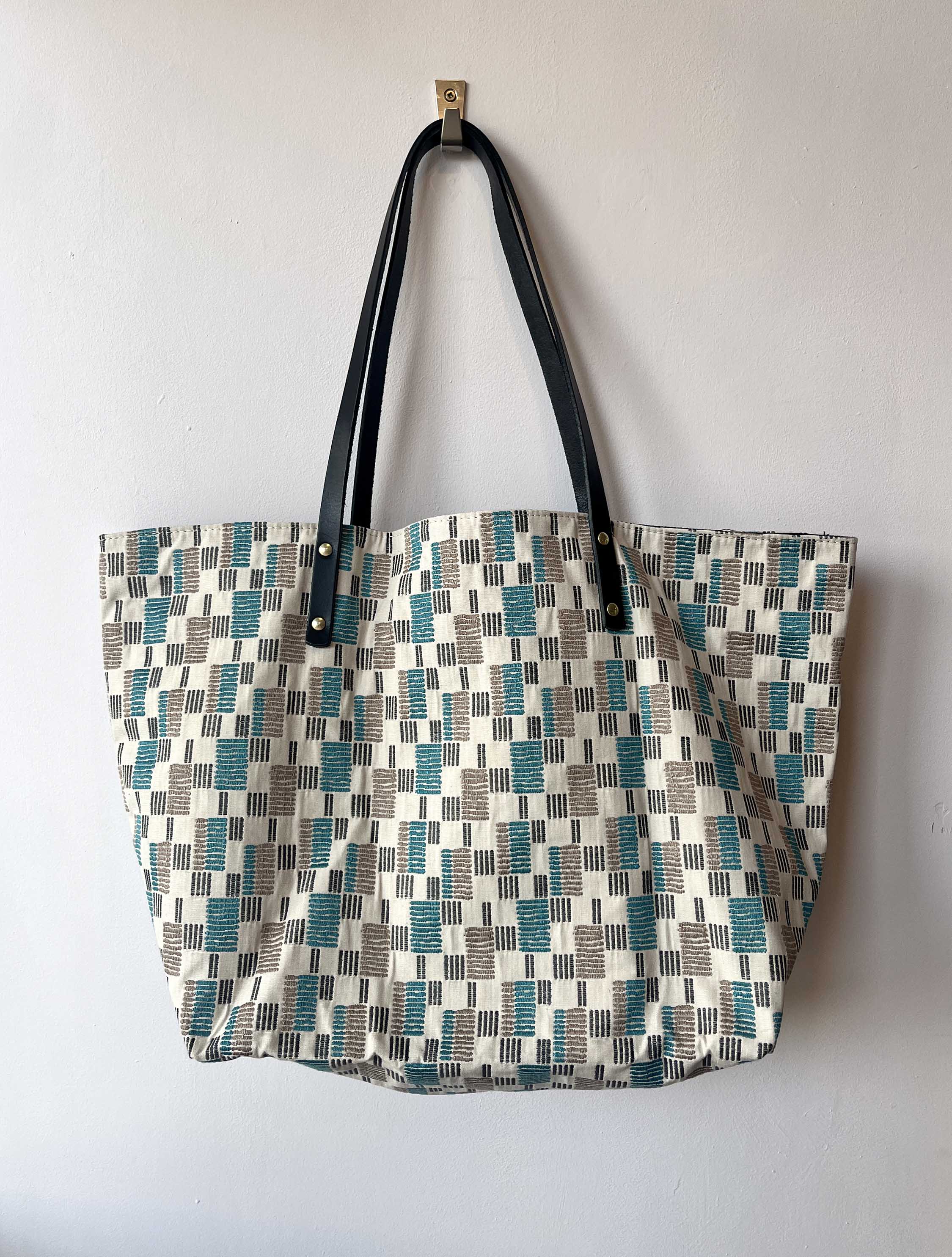 Fabric Tote Bag - Geometric with Black Handle