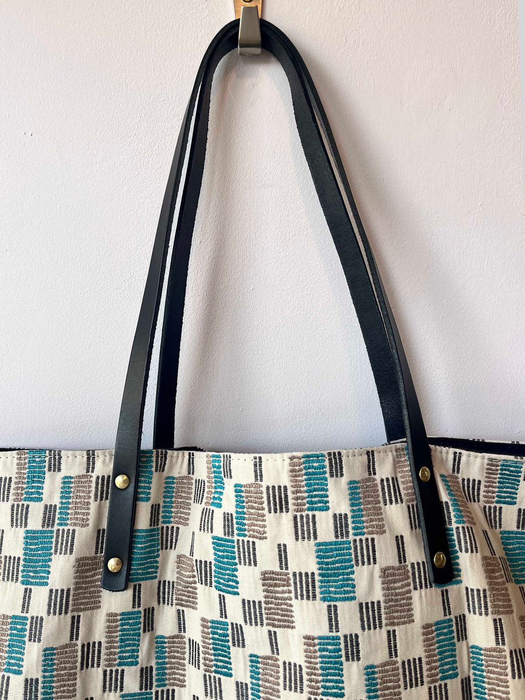 Fabric Tote Bag - Geometric with Black Handle