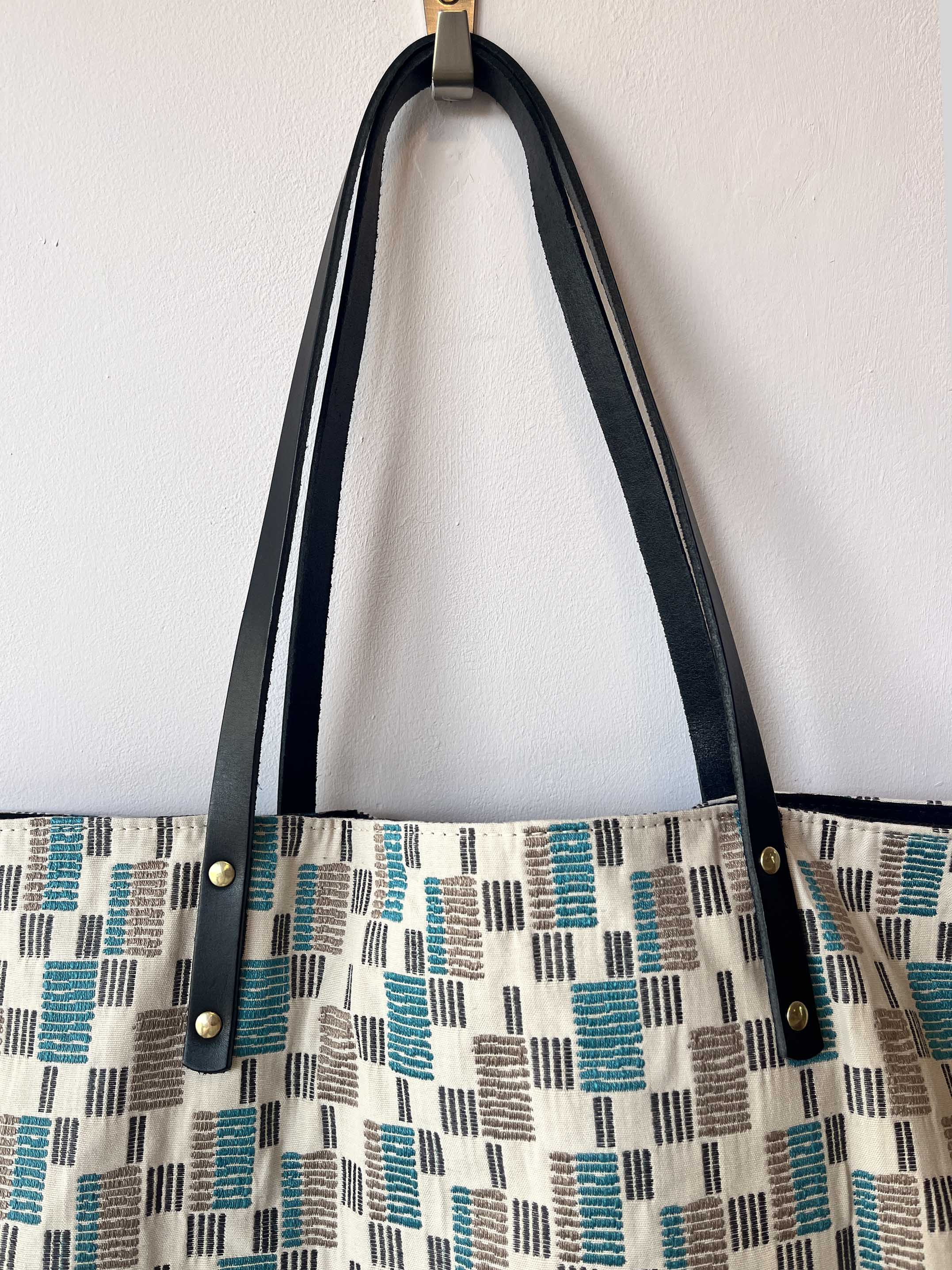 Fabric Tote Bag - Geometric with Black Handle
