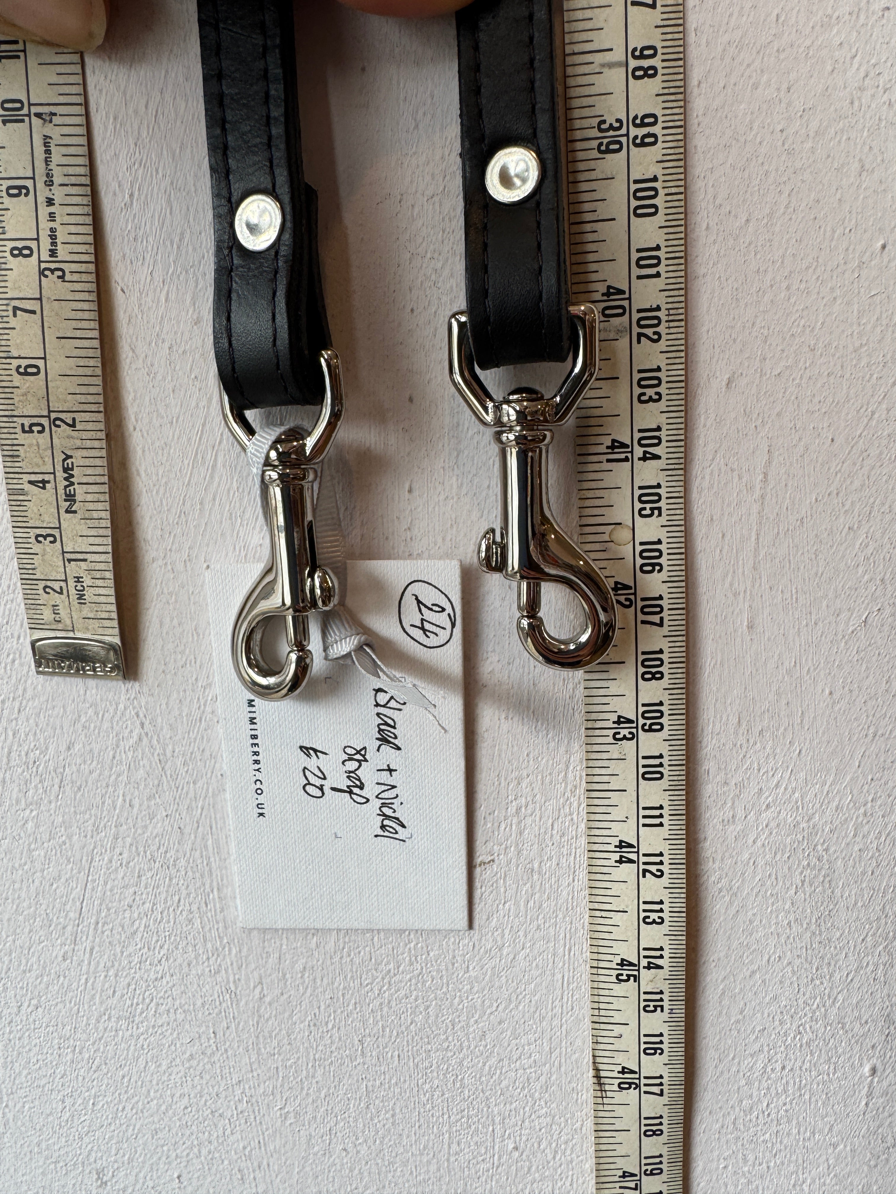 24 Leather Bag Strap - Black & Nickel