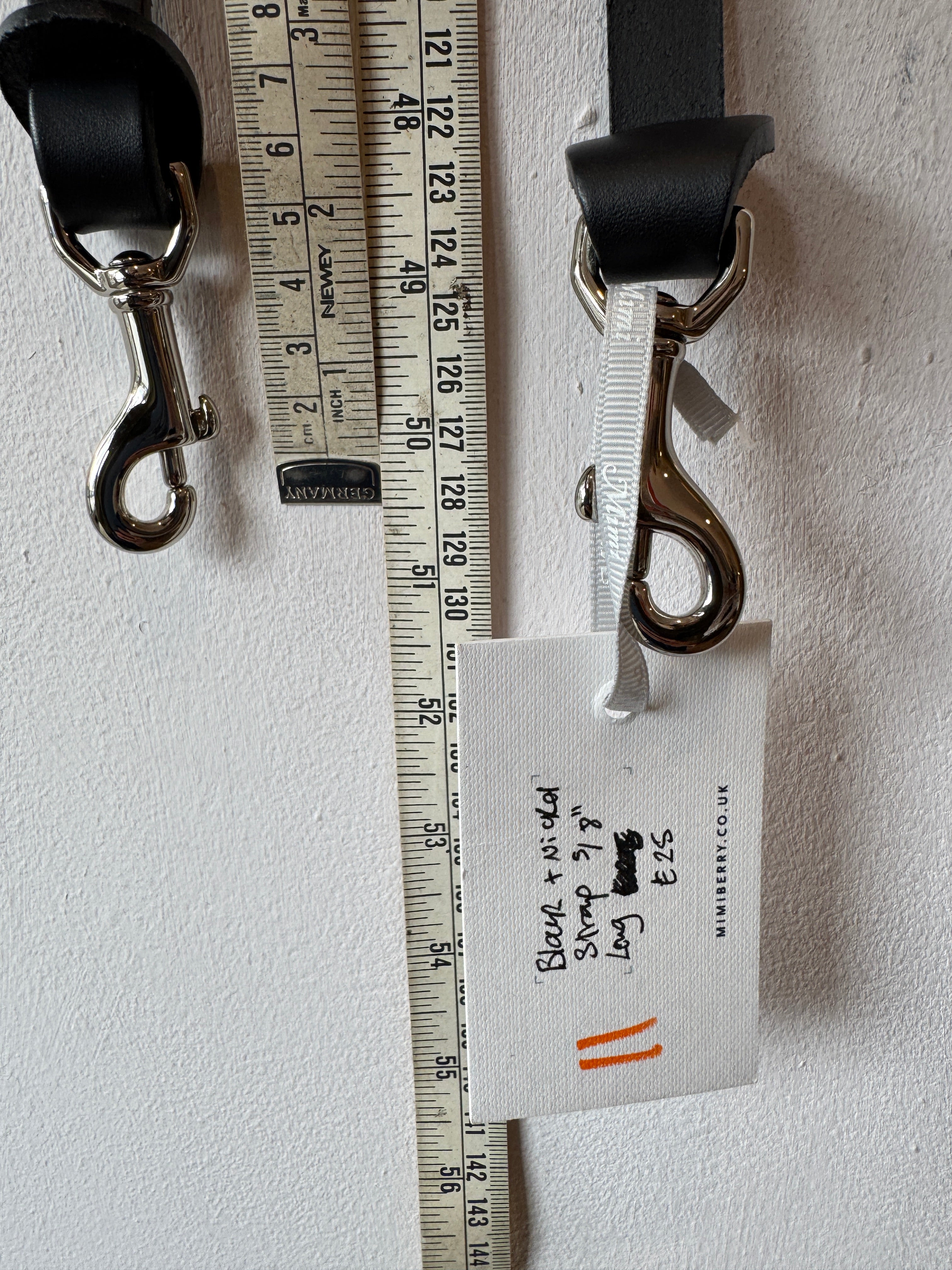 11 Leather Bag Strap Long 5/8" - Black & Nickel