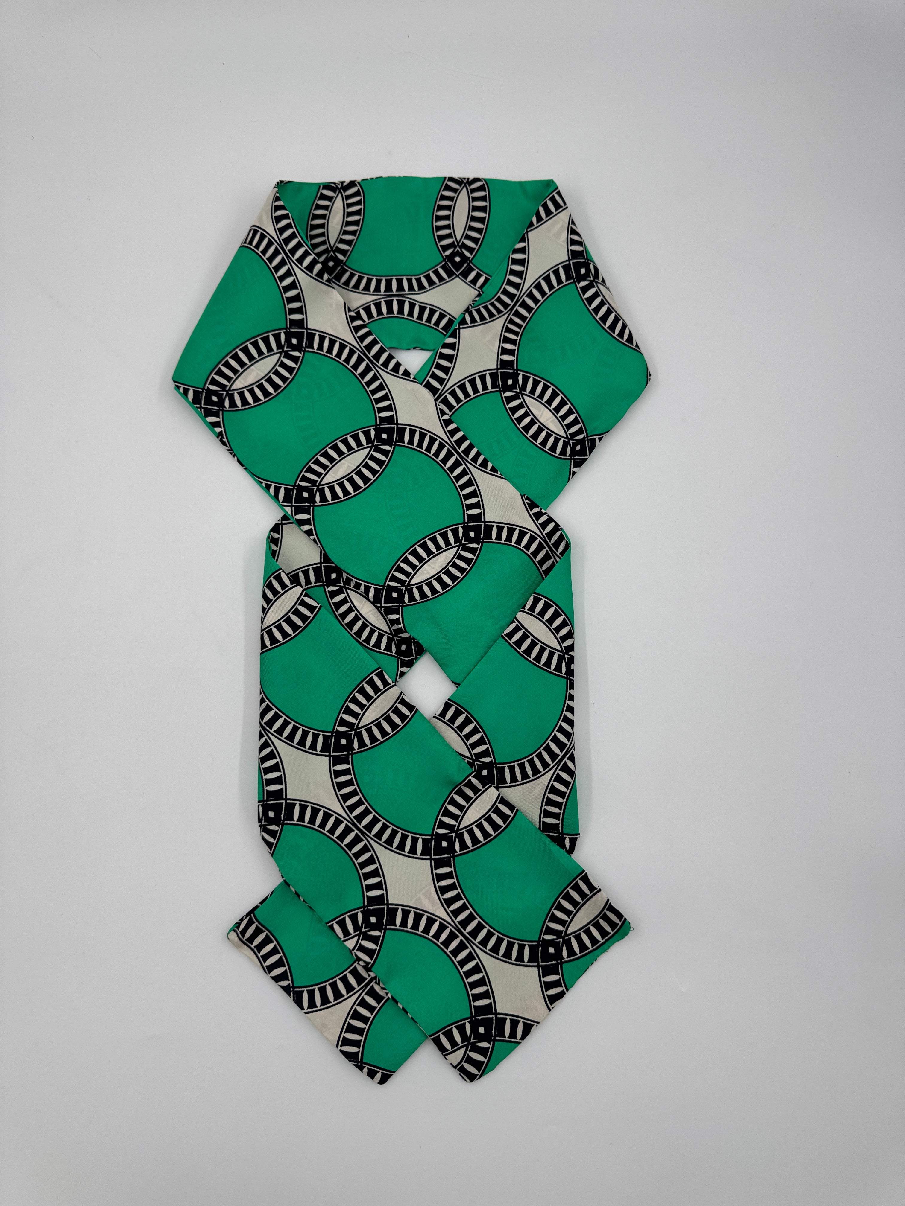 Silk Twill Long Scarf - Printed Green