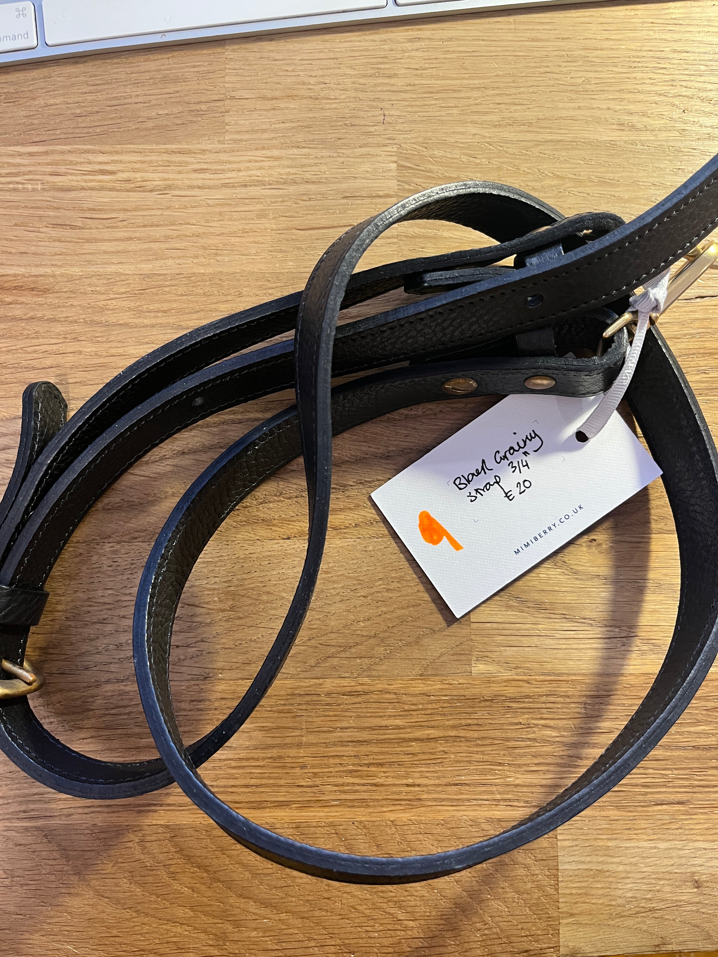 9 Leather Bag Strap 3/4" - Grainy Black