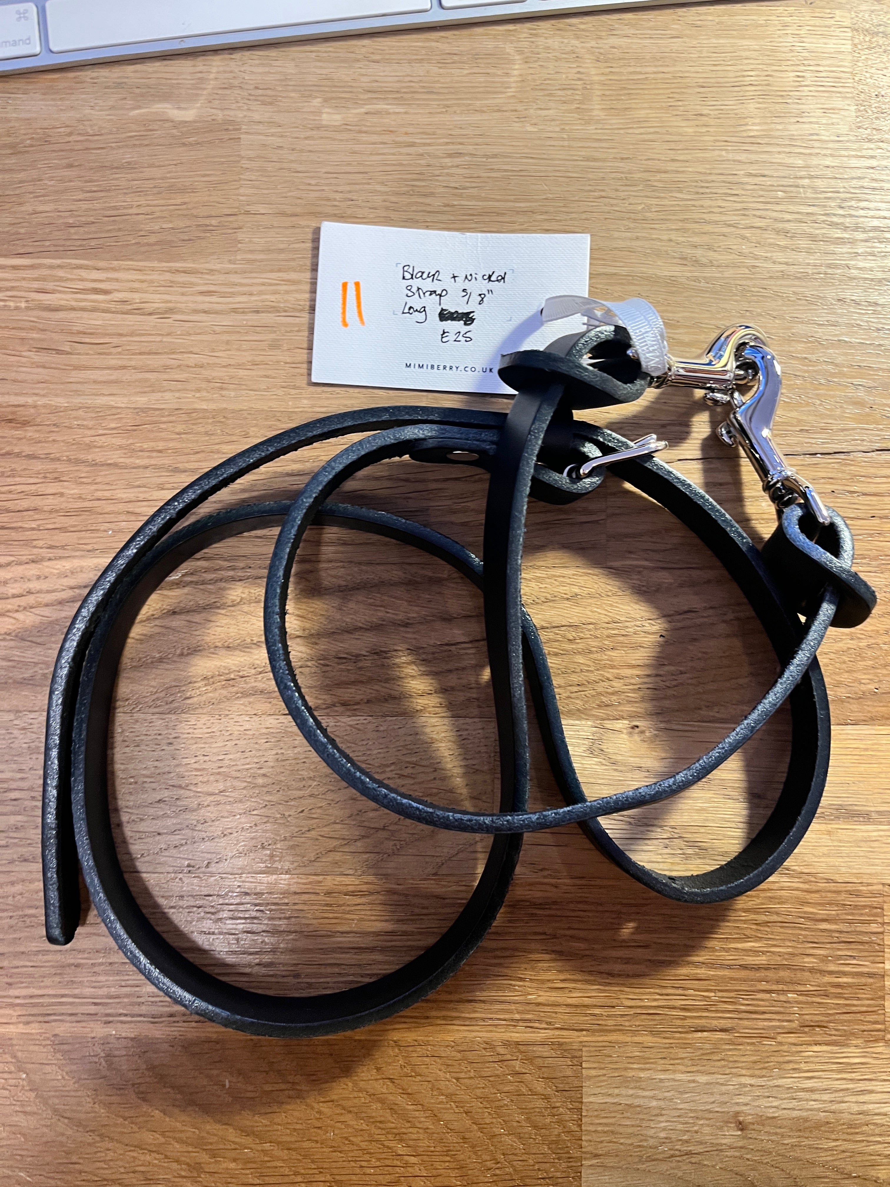 11 Leather Bag Strap Long 5/8" - Black & Nickel
