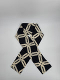 Long 100% Silk Twill Scarf - Cream and Black Mono print