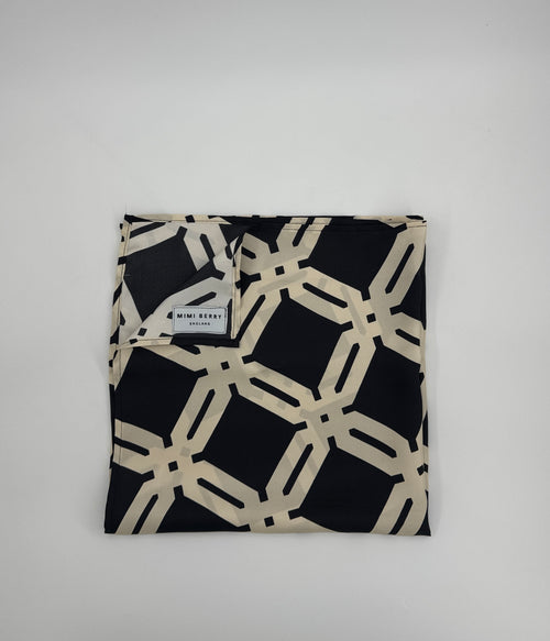100% Silk Twill Scarf - Cream and Black Mono print