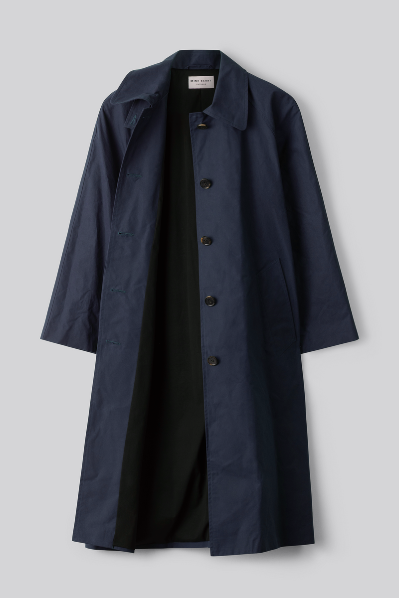Water Resistant 100% Cotton Oilskin Overcoat - Navy