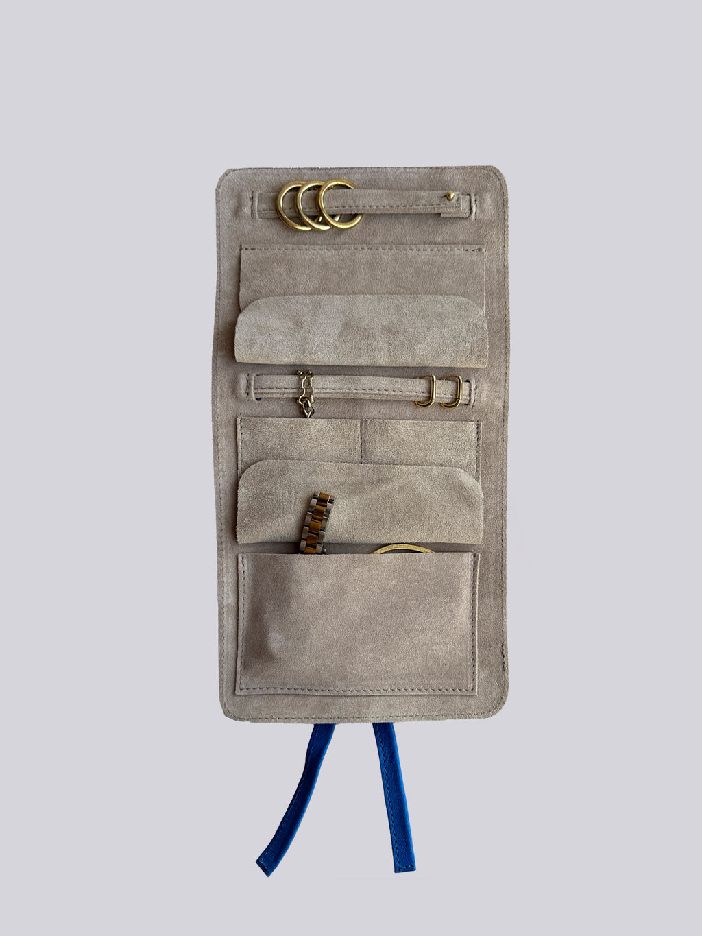 Jewellery Wrap - Grainy Blue & Ecru Suede