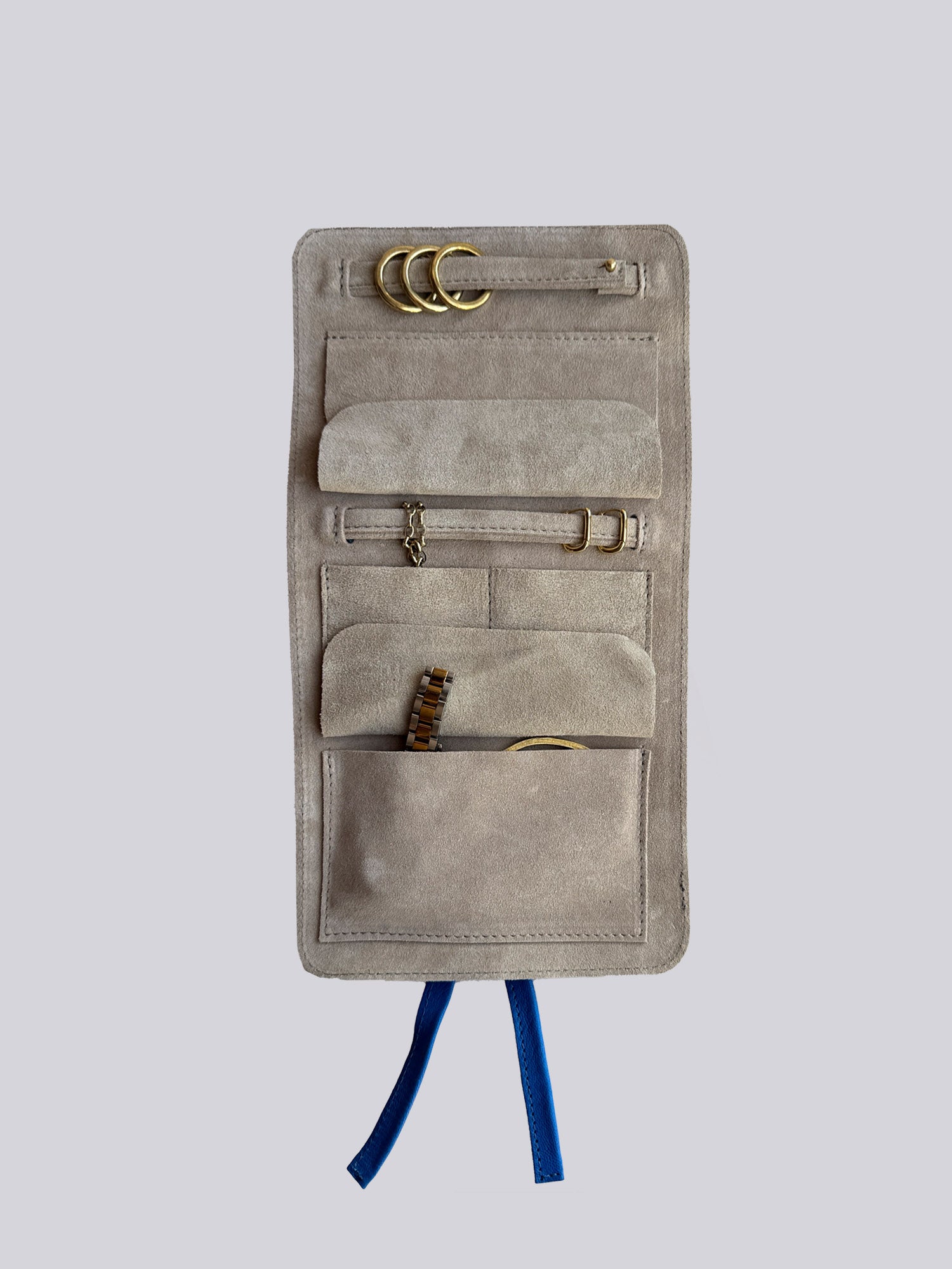 Jewellery Wrap - Grainy Blue & Ecru Suede