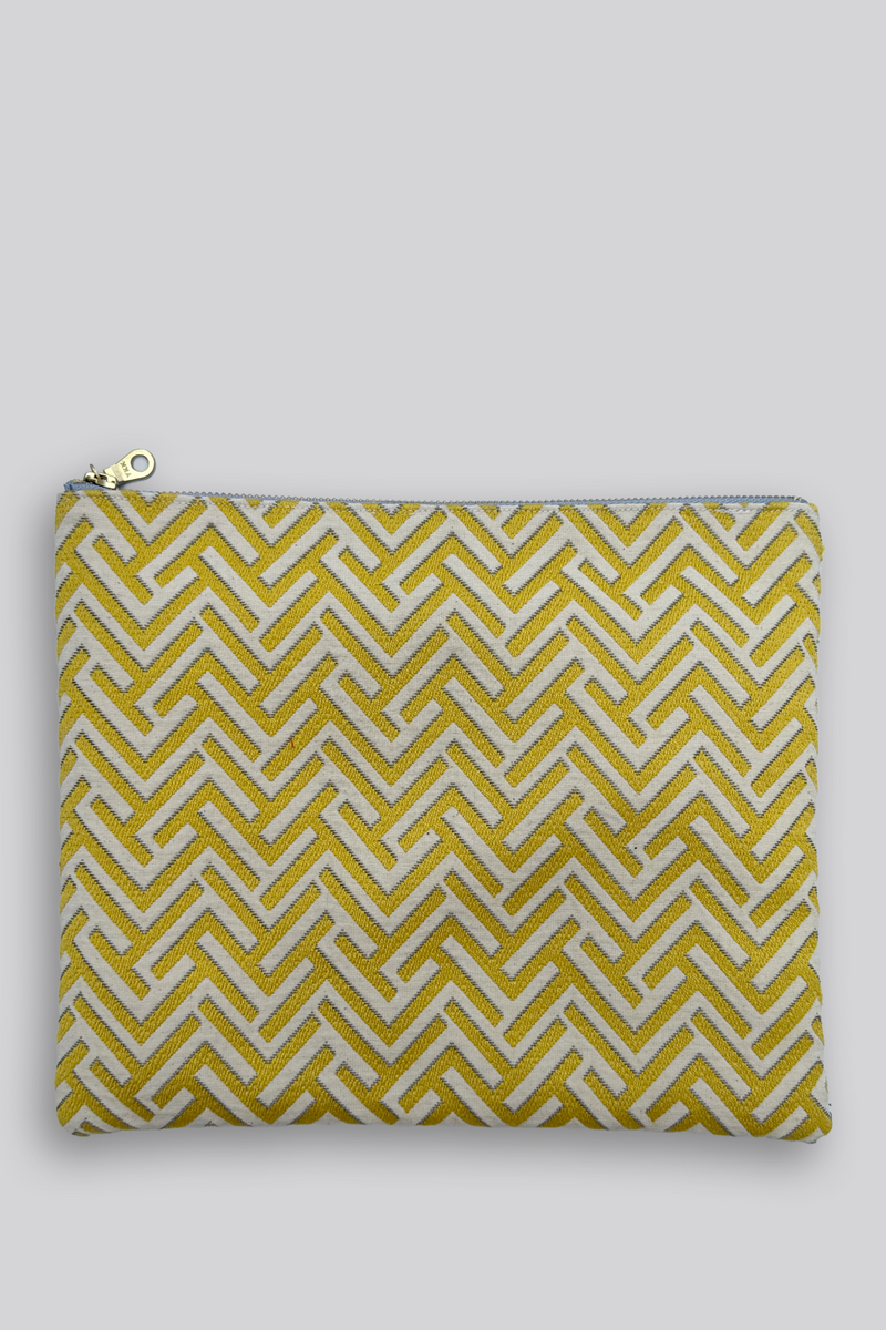 Large Fabric Pouch - Geometric Yellow