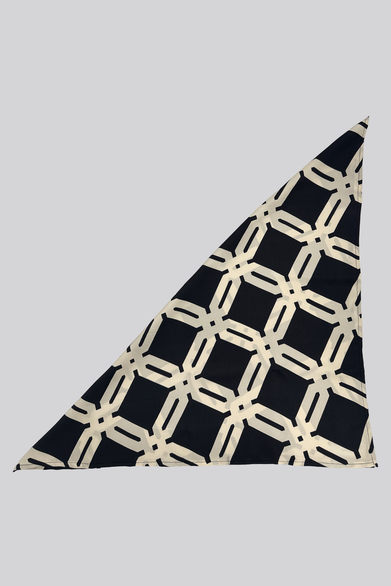 100% Silk Twill Scarf - Cream and Black Mono print