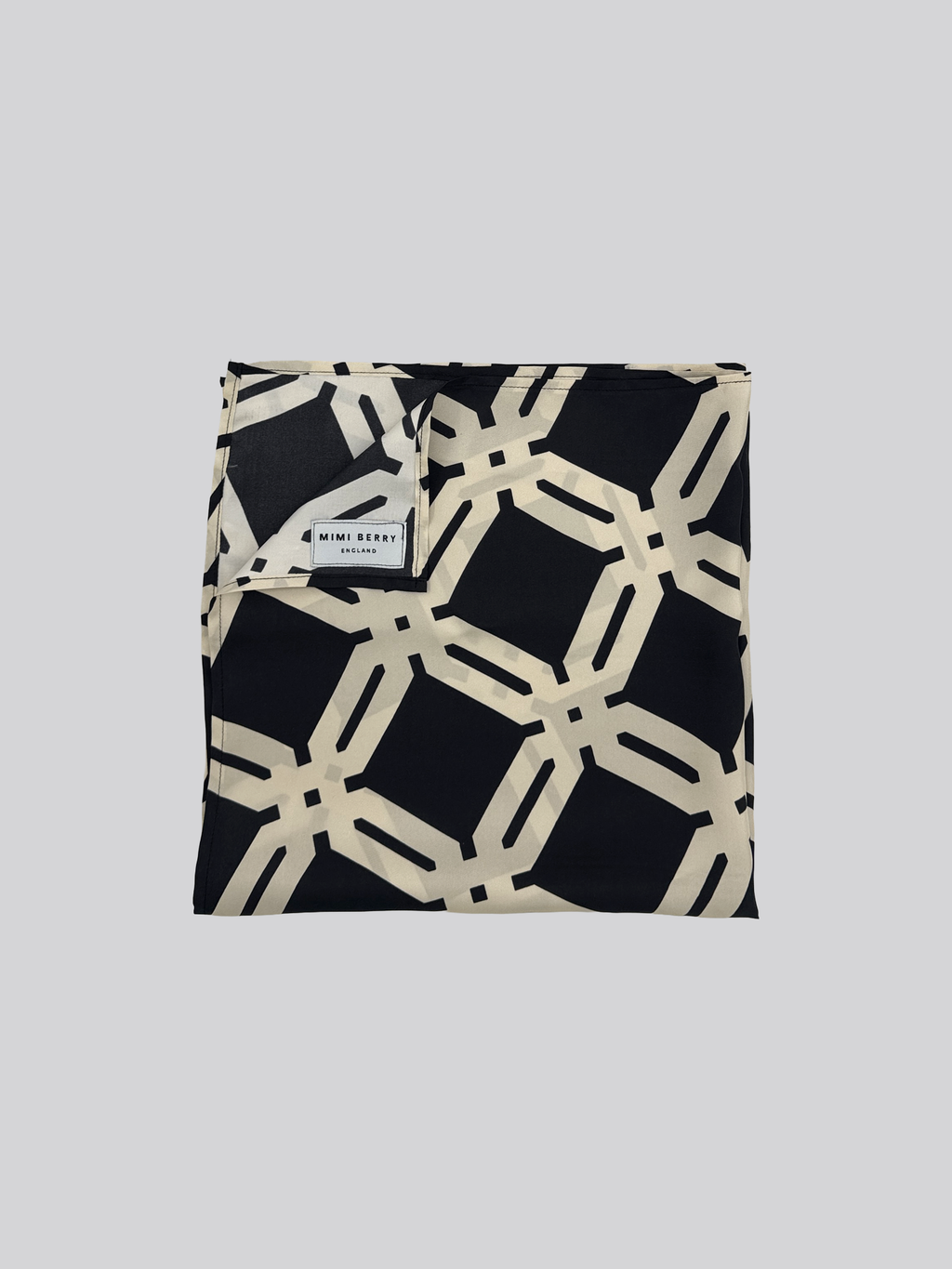 100% Silk Twill Scarf - Cream and Black Mono print