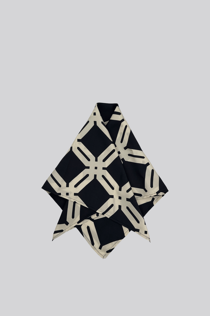 100% Silk Twill Scarf - Cream and Black Mono print