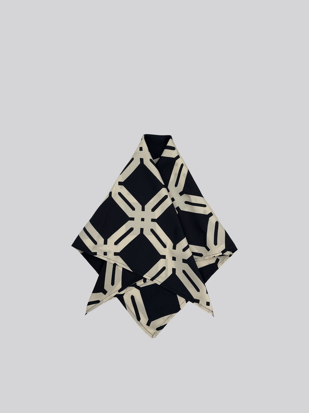 100% Silk Twill Scarf - Cream and Black Mono print