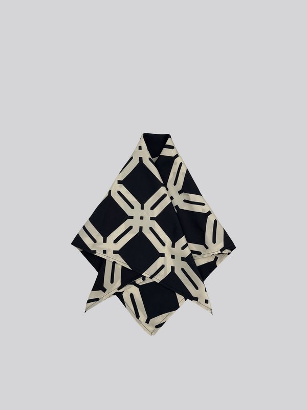 100% Silk Twill Scarf - Cream and Black Mono print