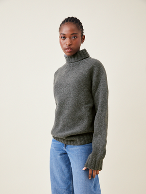Mimi Berry Oversized Polo Neck Knit Dark Grey
