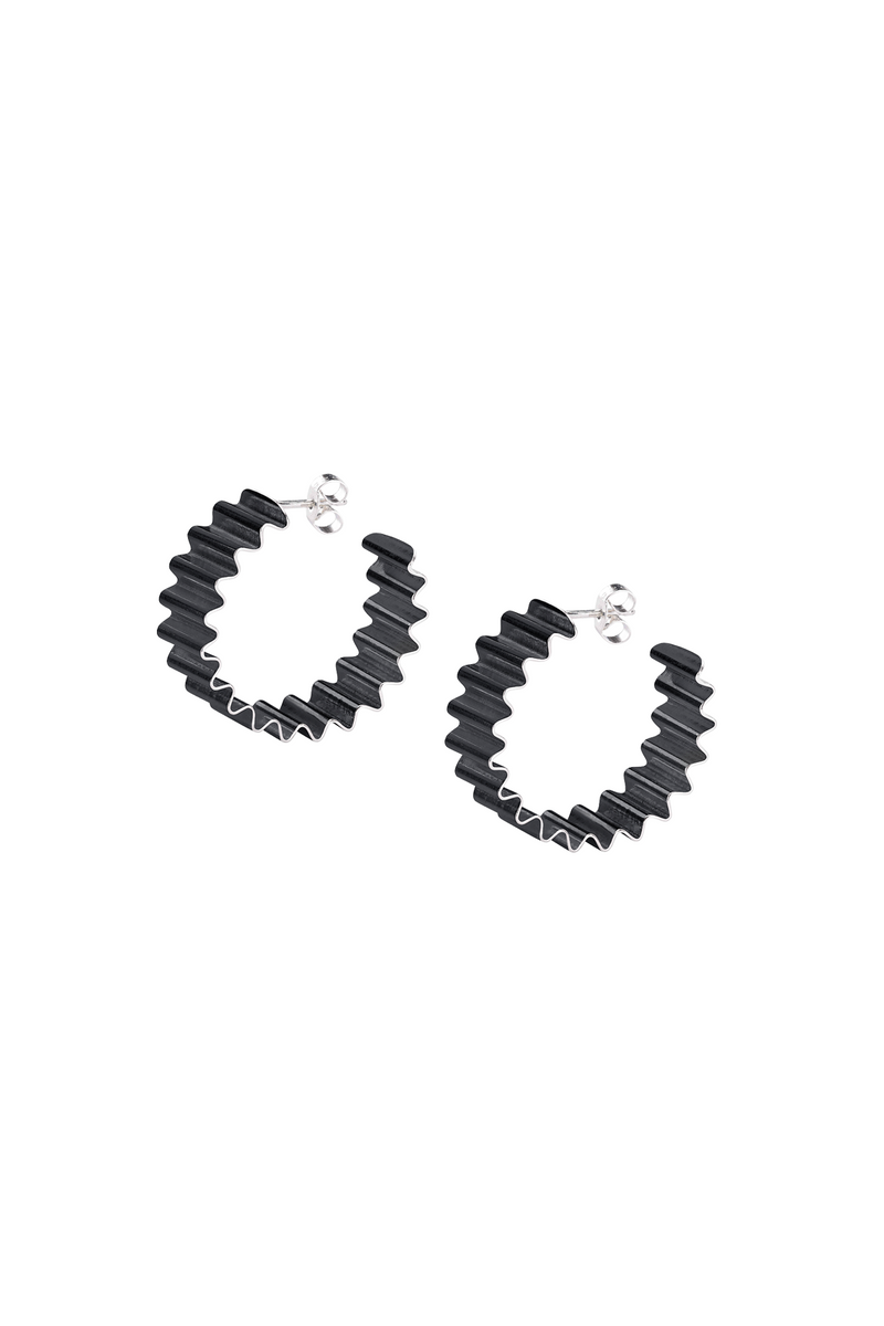 Statement Ondulée Oxidised Recycled Silver Hoops by Olivia Taylor