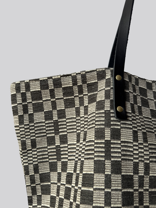 Fabric Tote Bag - Greyscale Grid