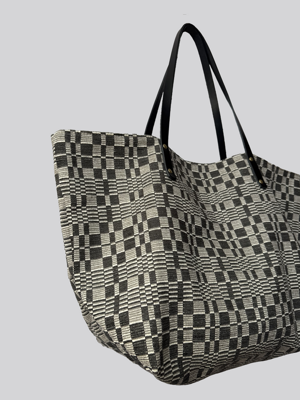 Fabric Tote Bag - Greyscale Grid