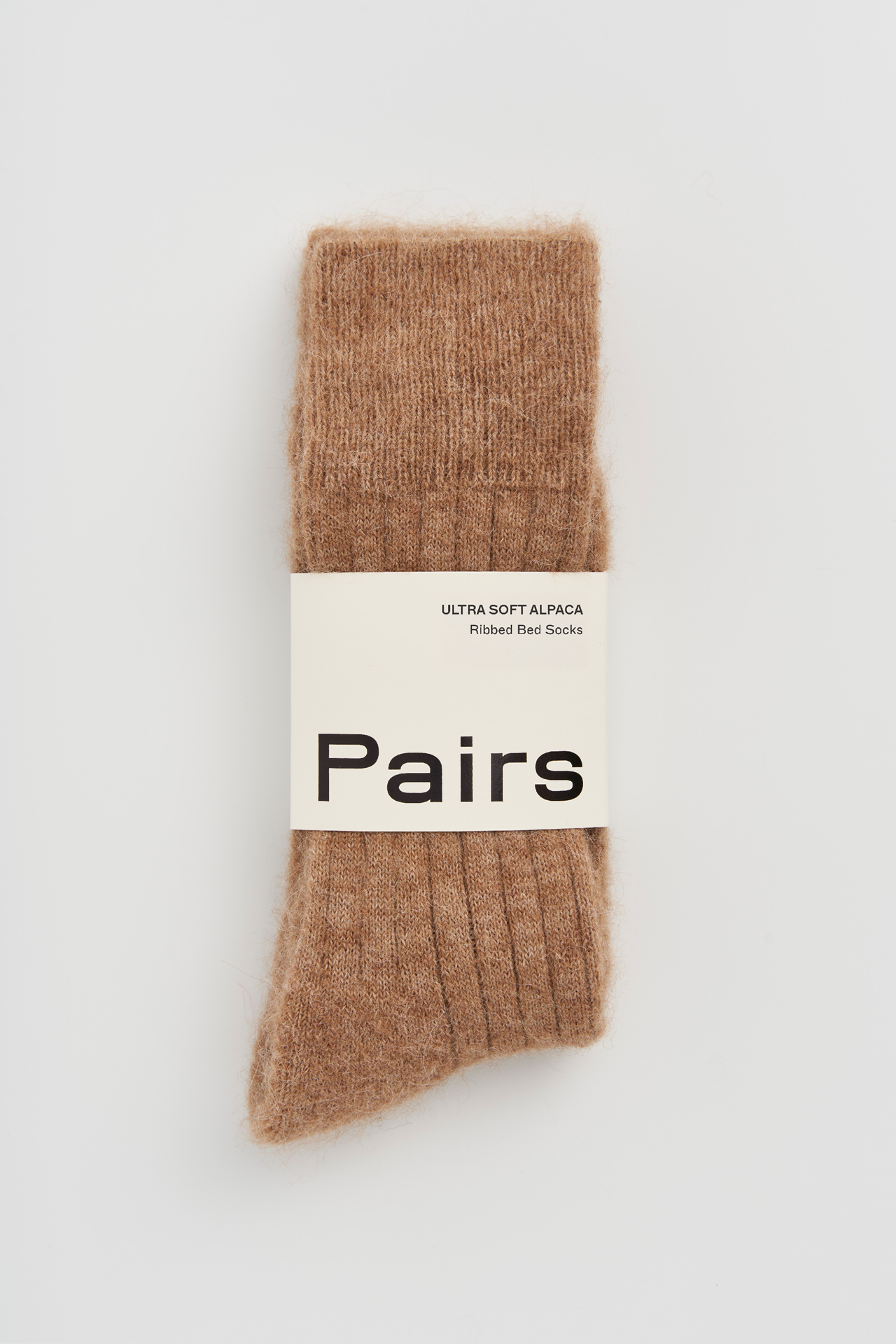 Biscuit Beige Ultra Soft Alpaca Ribbed Bed Socks - S