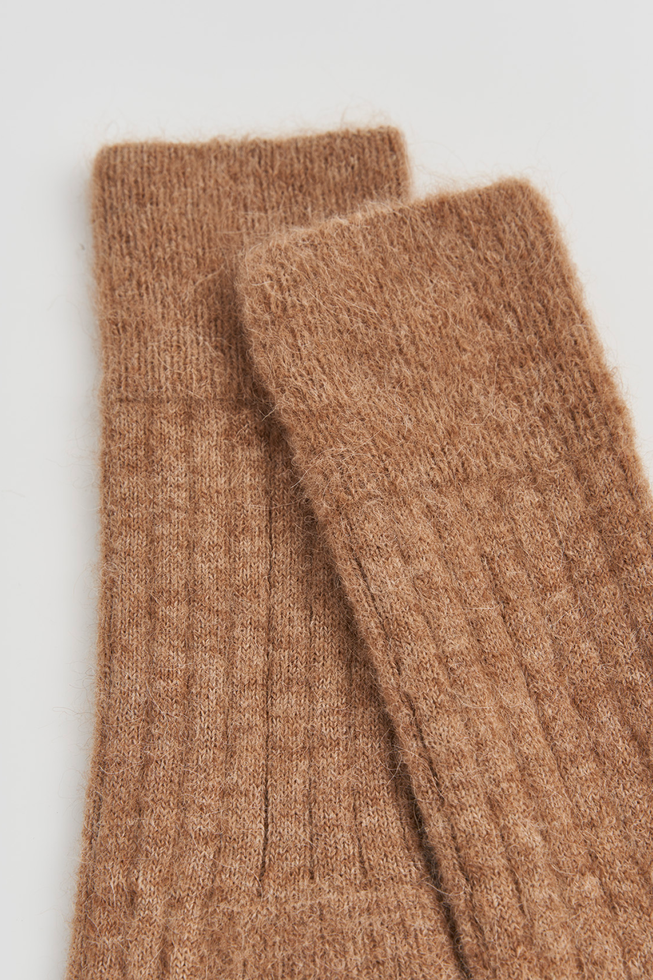 Biscuit Beige Ultra Soft Alpaca Ribbed Bed Socks - M